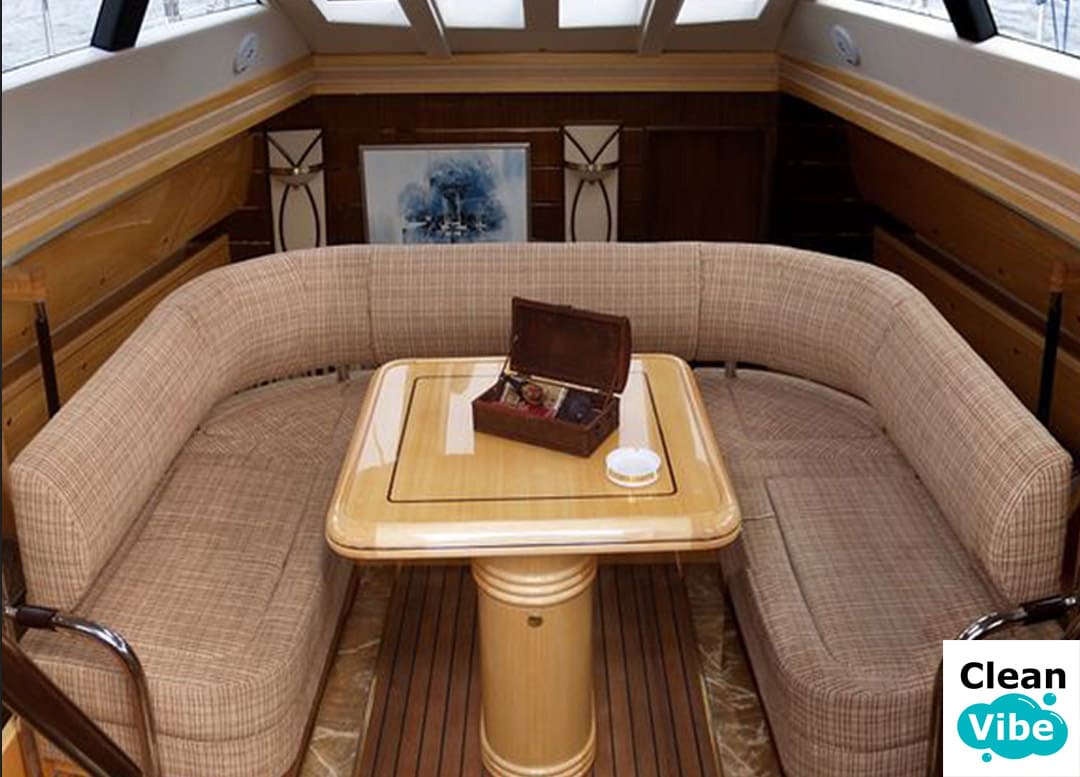 Cozy dining nook inside a yacht