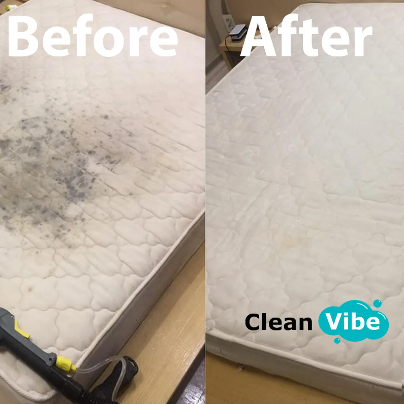 Mattress with dark spots before and after treatment