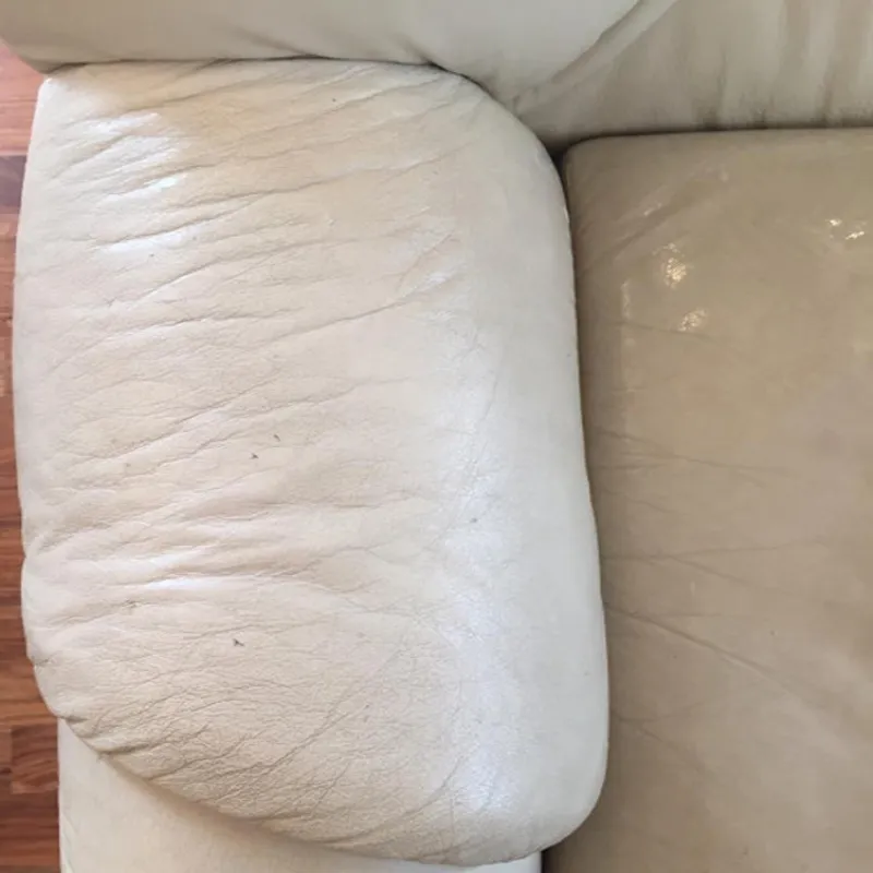 Dirty leather couch before professional cleaning